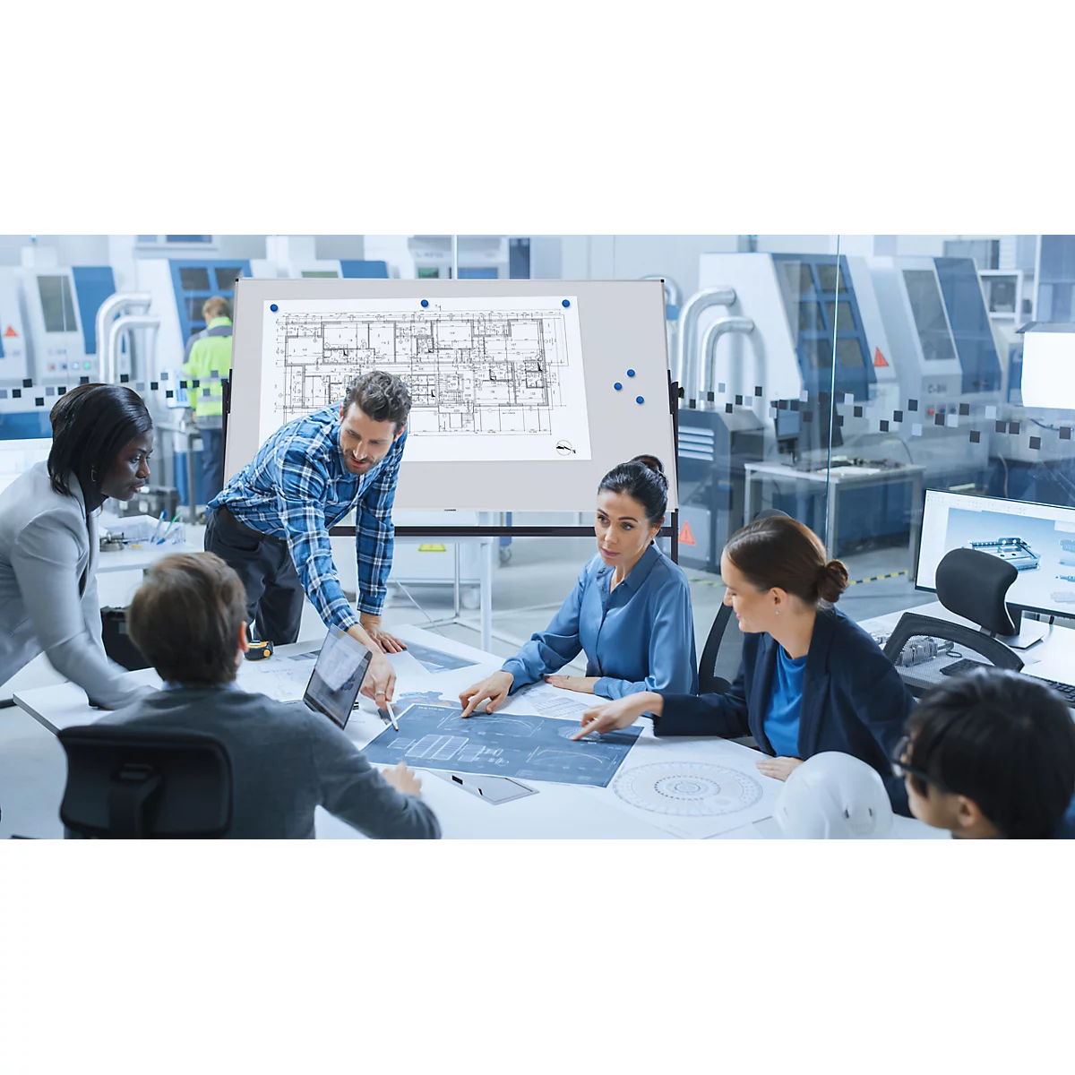 Verrijdbaar en draaibaar whiteboard UNITE Legamaster - aan 2 zijden te gebruiken - gelakt - B 2200 x H 1200 mm - grijs onderstel